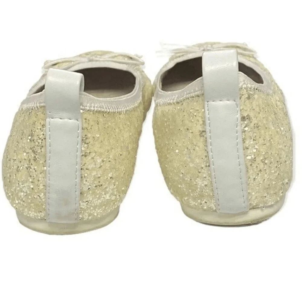 Kenneth Cole Flats ‎ 5.5 Copy Tap White Ballet Sparkly Bow Glitter Dress Party